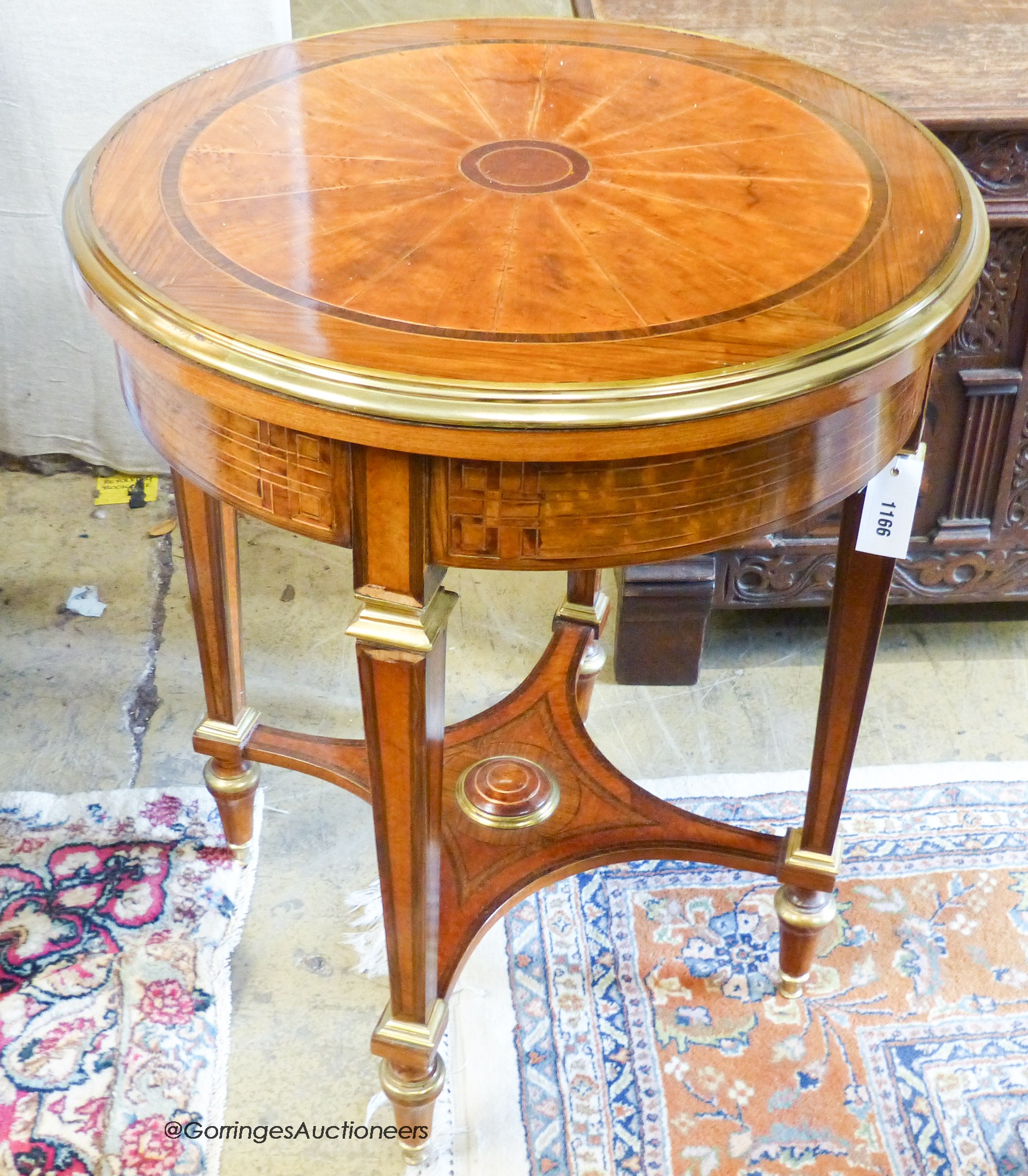 A French transitional style circular centre table, 62cm diameter, height 76cm